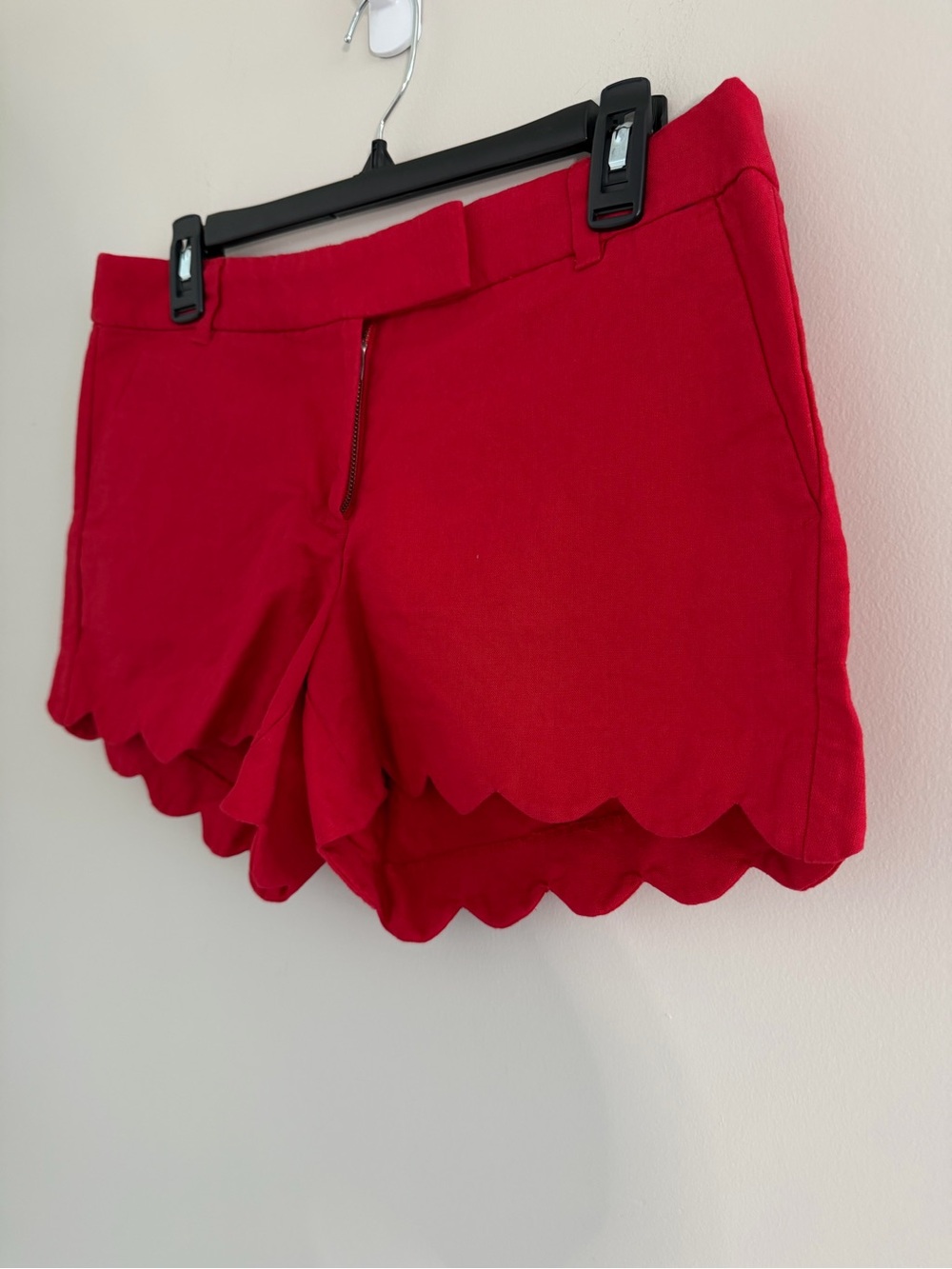 J Crew Scalloped Hem Linen Blend Shorta Womens 8 Red Summer Resort Stretch Chic - Picture 3 of 9